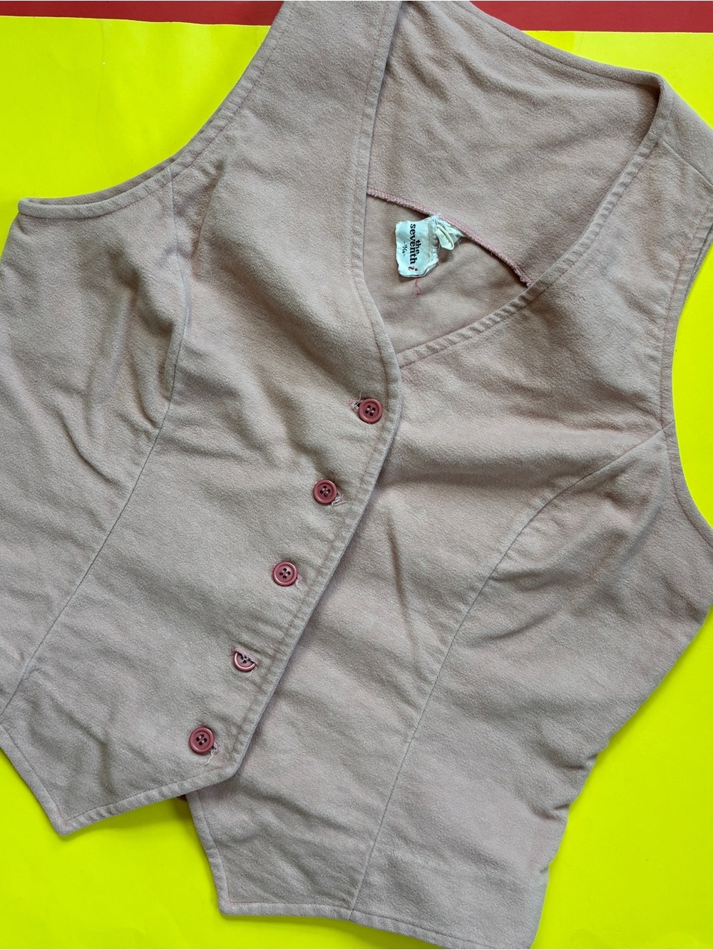 Vintage 70s Pastel Pink Faux Suede Vest - Picture 5 of 7